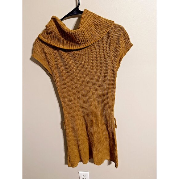DEREK HEART Junior's Size Medium Cable Knit Orange Turtledneck Short Sleeve Swea - Picture 1 of 4